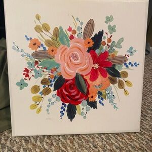 Floral Canvas Art Print with Red and Orange Accents